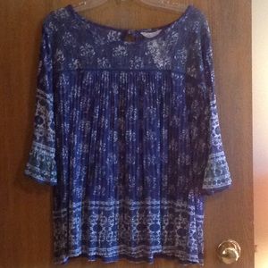 LUCKY BRAND LADIES PRINT TOP. 3/4 SLEEVE BOAT NECK